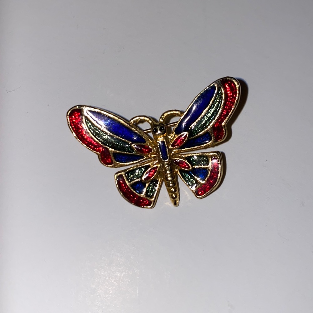 Vintage Cloisonné Enamel Butterfly Brooch Pin